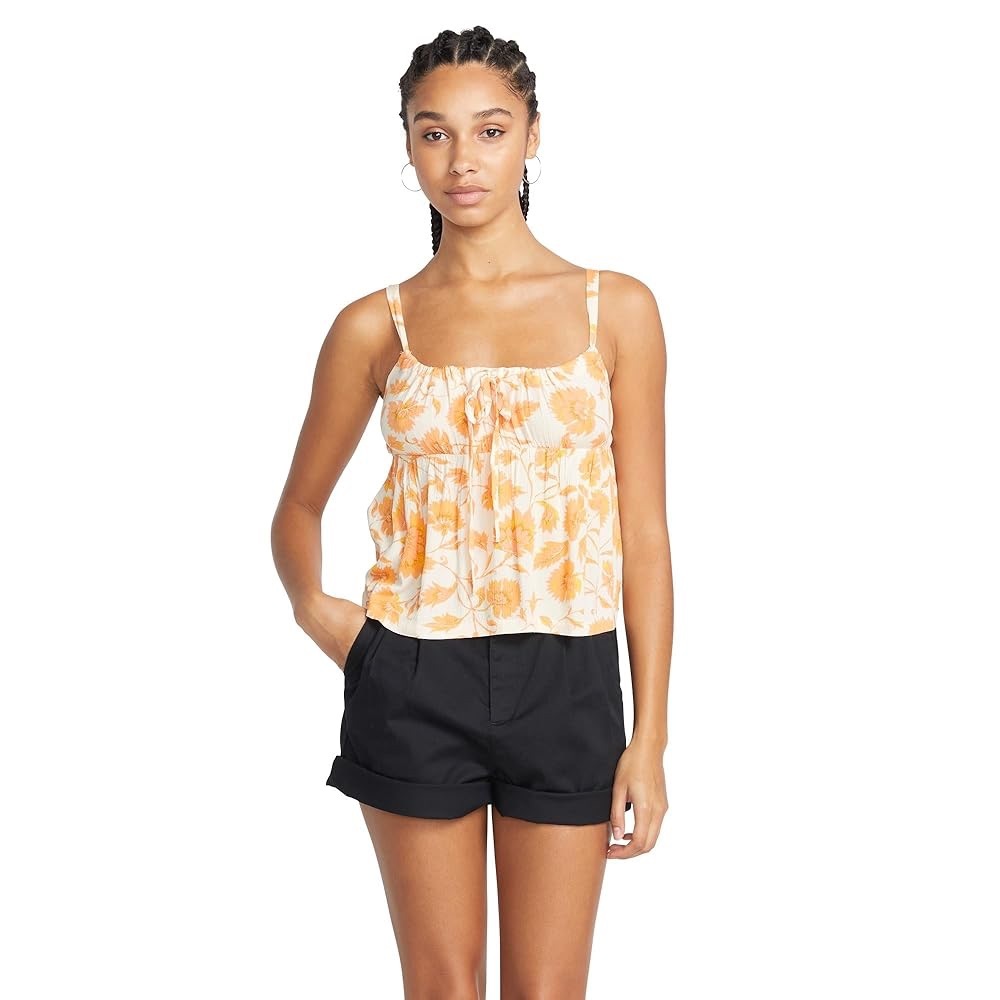 Volcom Orange and White Smocked Camisole Top